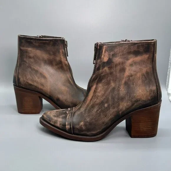 Freebird Claire Women's 8 Brown Leather Distressed Boot Zipper Pointed Western